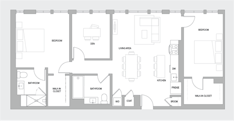 Floor plan for 2 beds, 2 baths, 1270 sqft